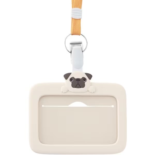ID Card Silicone Holder Pug W/Strap