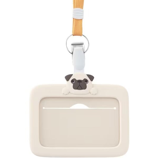 ID Card Silicone Holder Pug W/Strap